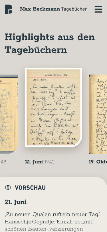 Max Beckmann Tagebücher, Online-Archiv